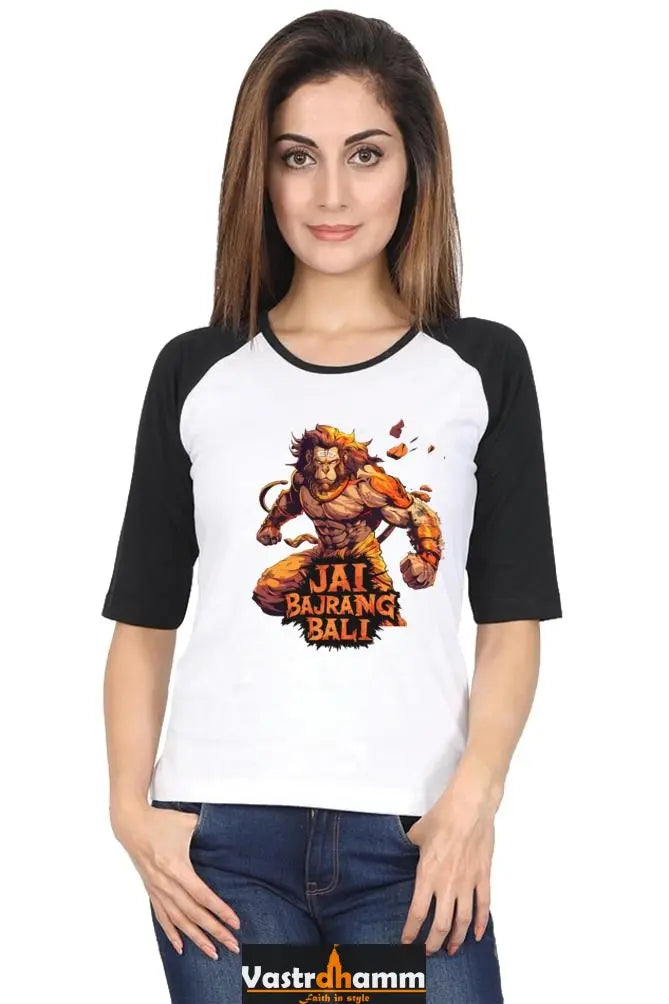 Hanuman Devotee Raglan Full Sleeve T-Shirts for Women Vastrdhamm