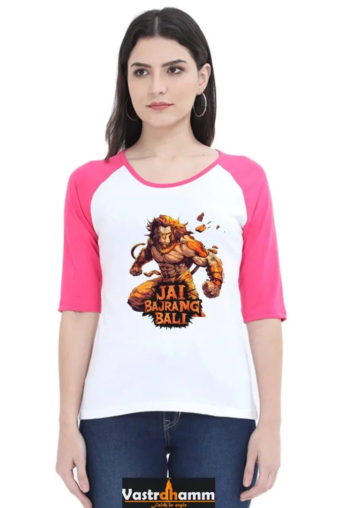 Hanuman Devotee Raglan Full Sleeve T-Shirts for Women Vastrdhamm