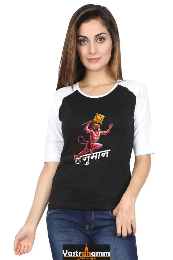 Hanuman Devotee Raglan Full Sleeve T-Shirts for Women Vastrdhamm