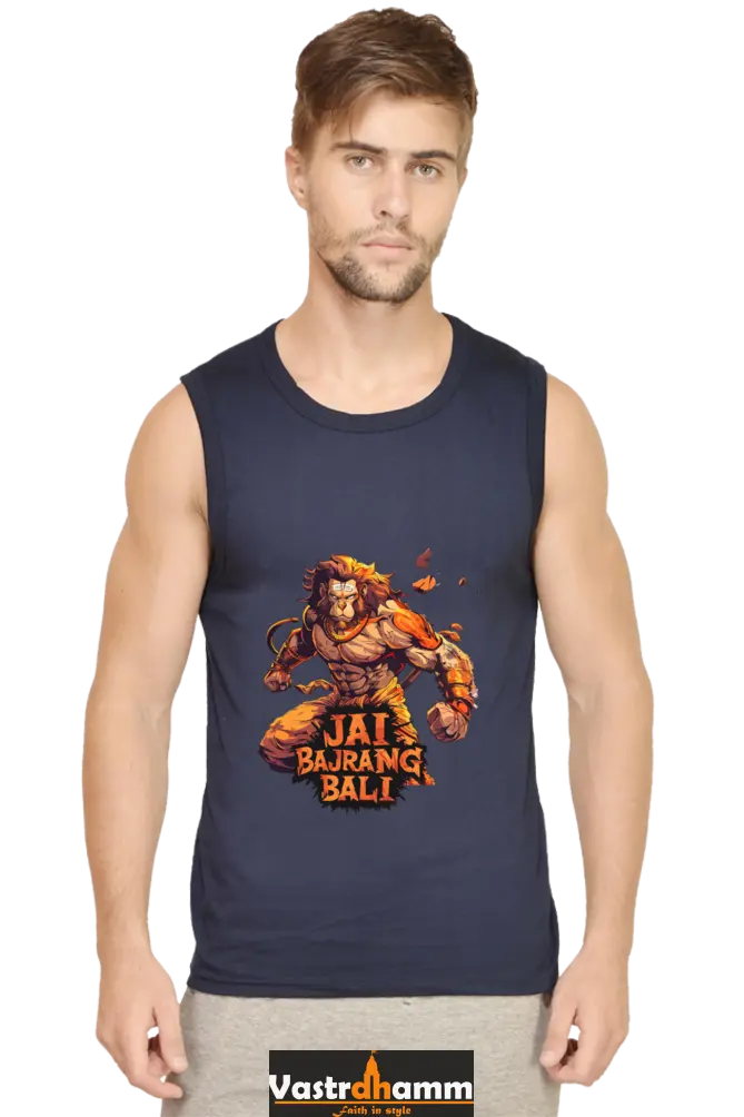 Hanuman Devotee Round Neck Sleeveless T-Shirts for Men Vastrdhamm