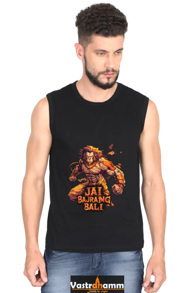 Hanuman Devotee Round Neck Sleeveless T-Shirts for Men Vastrdhamm