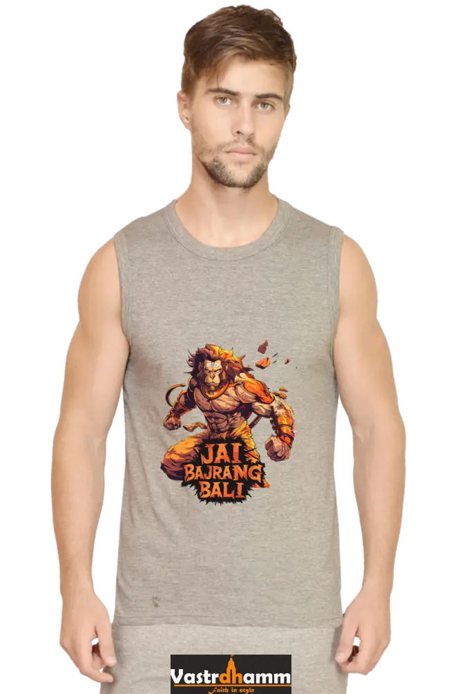 Hanuman Devotee Round Neck Sleeveless T-Shirts for Men Vastrdhamm