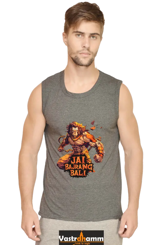 Hanuman Devotee Round Neck Sleeveless T-Shirts for Men Vastrdhamm