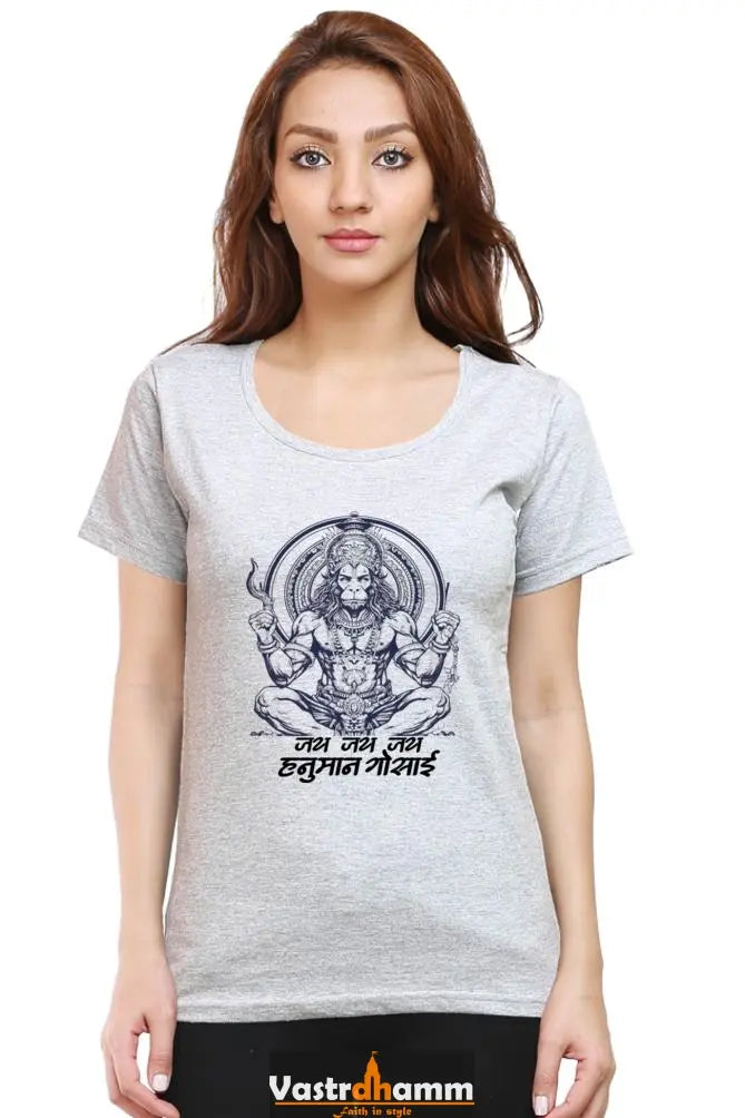 Hanuman Devotion Round Neck Half Sleeve Classic T-Shirts for Women Vastrdhamm