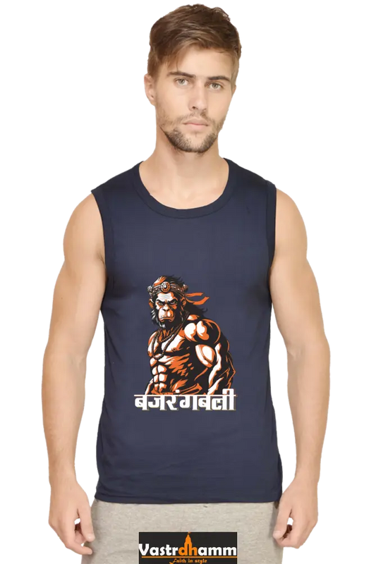 Hanuman Devotion Round Neck Sleeveless T-Shirts for Men Vastrdhamm