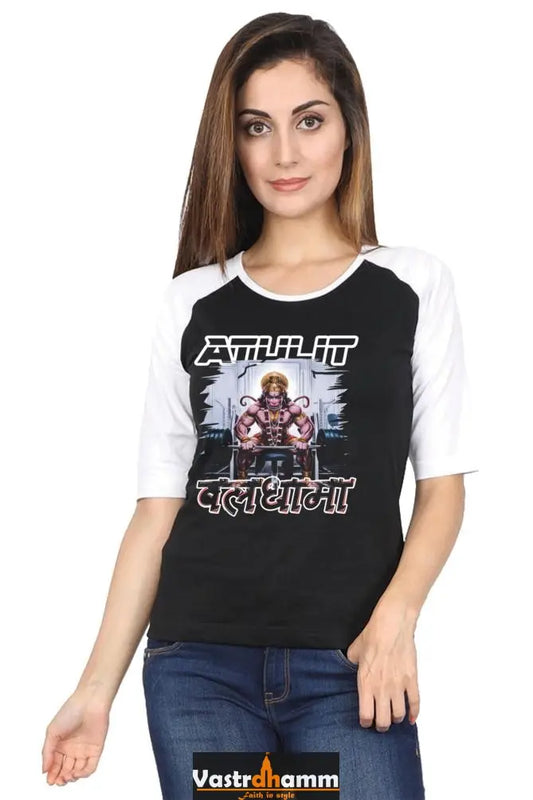 Hanuman Devotional Hero Raglan Full Sleeve T-Shirts for Women Vastrdhamm