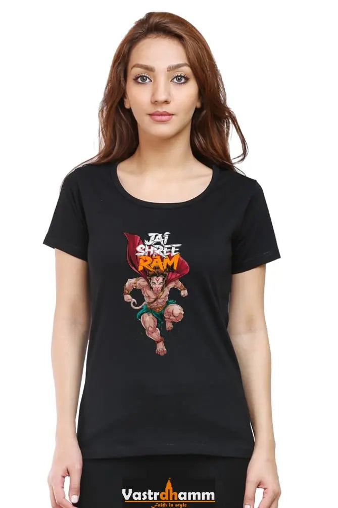 Hanuman Devotional Hero Round Neck Half Sleeve Classic T-Shirts for Women Vastrdhamm