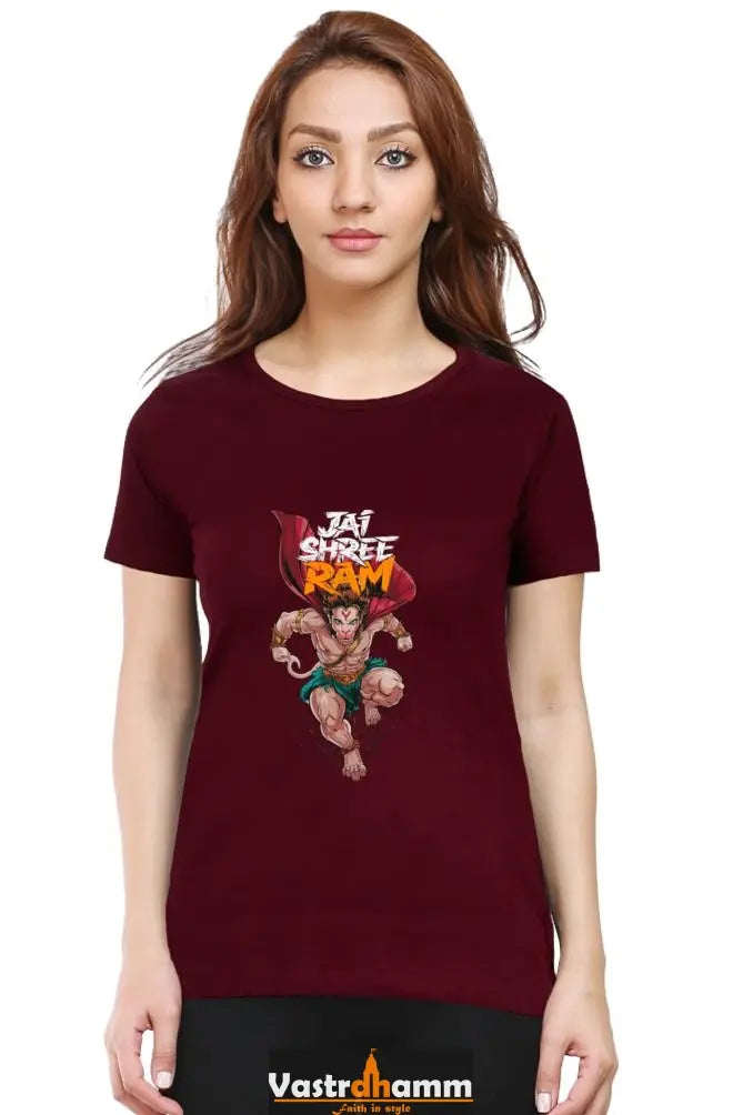 Hanuman Devotional Hero Round Neck Half Sleeve Classic T-Shirts for Women Vastrdhamm