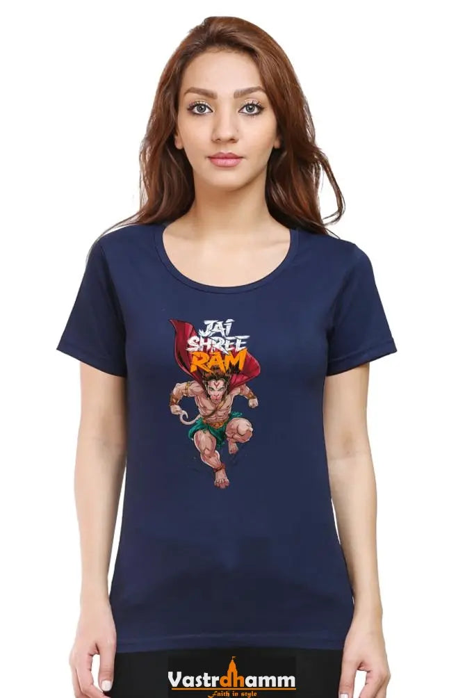 Hanuman Devotional Hero Round Neck Half Sleeve Classic T-Shirts for Women Vastrdhamm