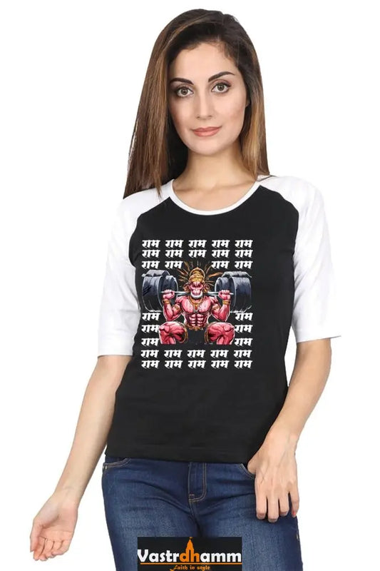 Hanuman Devotional Power Raglan Full Sleeve T-Shirts for Women Vastrdhamm