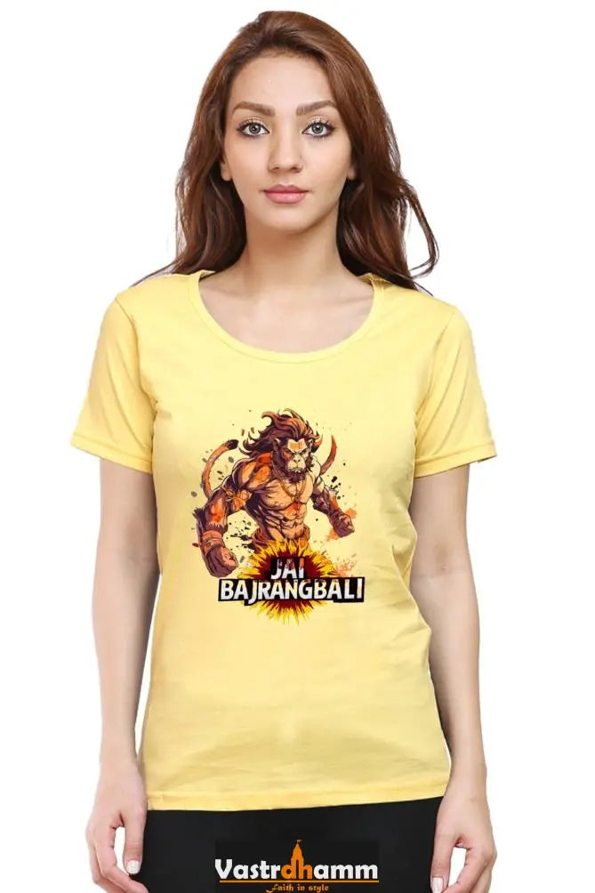 Hanuman Devotional Power Round Neck Half Sleeve Classic T-Shirts for Women Vastrdhamm