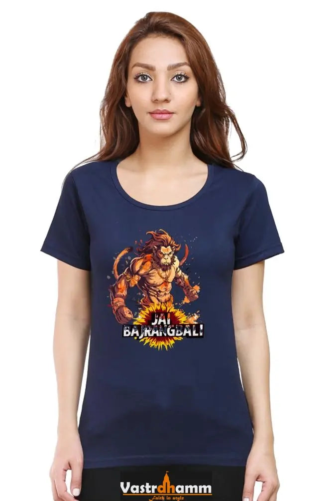 Hanuman Devotional Power Round Neck Half Sleeve Classic T-Shirts for Women Vastrdhamm