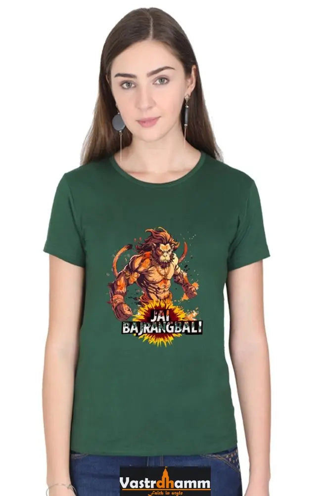 Hanuman Devotional Power Round Neck Half Sleeve Classic T-Shirts for Women Vastrdhamm