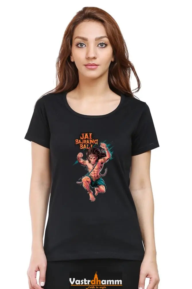 Hanuman Devotional Power Round Neck Half Sleeve Classic T-Shirts for Women Vastrdhamm