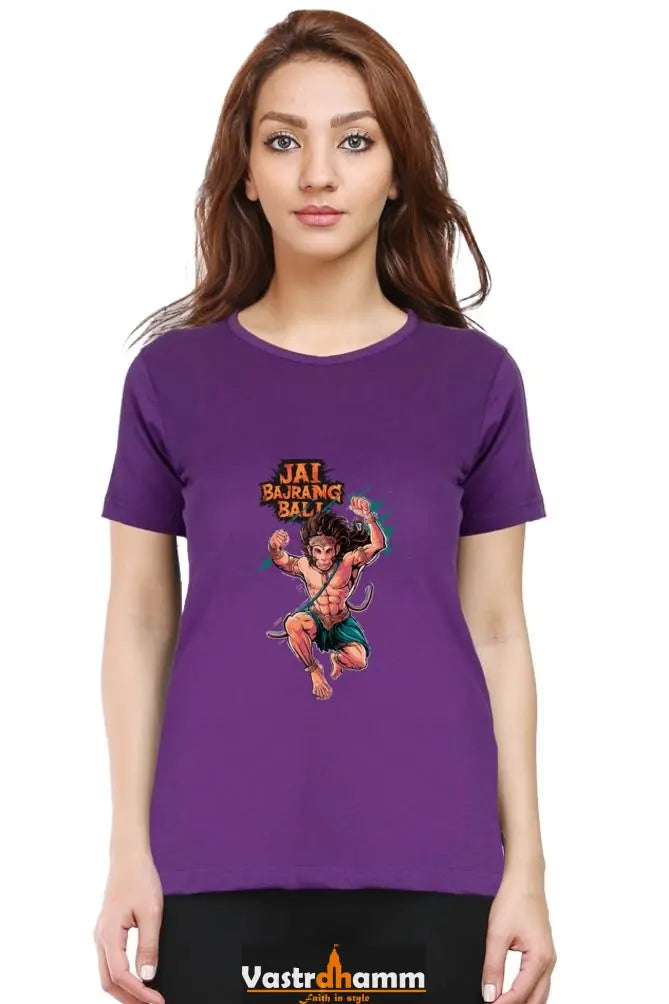 Hanuman Devotional Power Round Neck Half Sleeve Classic T-Shirts for Women Vastrdhamm