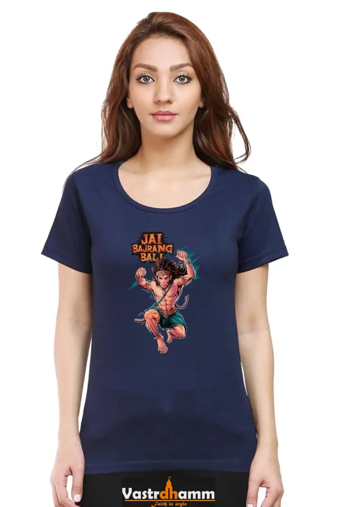 Hanuman Devotional Power Round Neck Half Sleeve Classic T-Shirts for Women Vastrdhamm