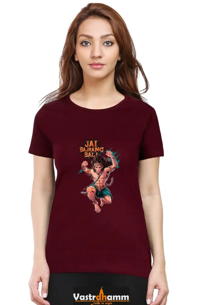 Hanuman Devotional Power Round Neck Half Sleeve Classic T-Shirts for Women Vastrdhamm