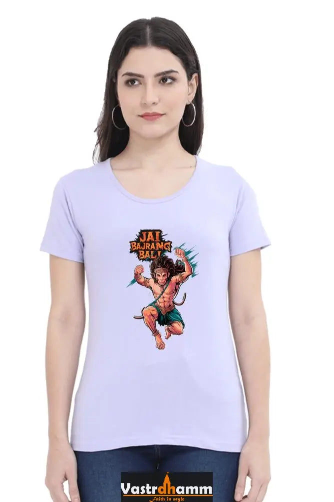 Hanuman Devotional Power Round Neck Half Sleeve Classic T-Shirts for Women Vastrdhamm