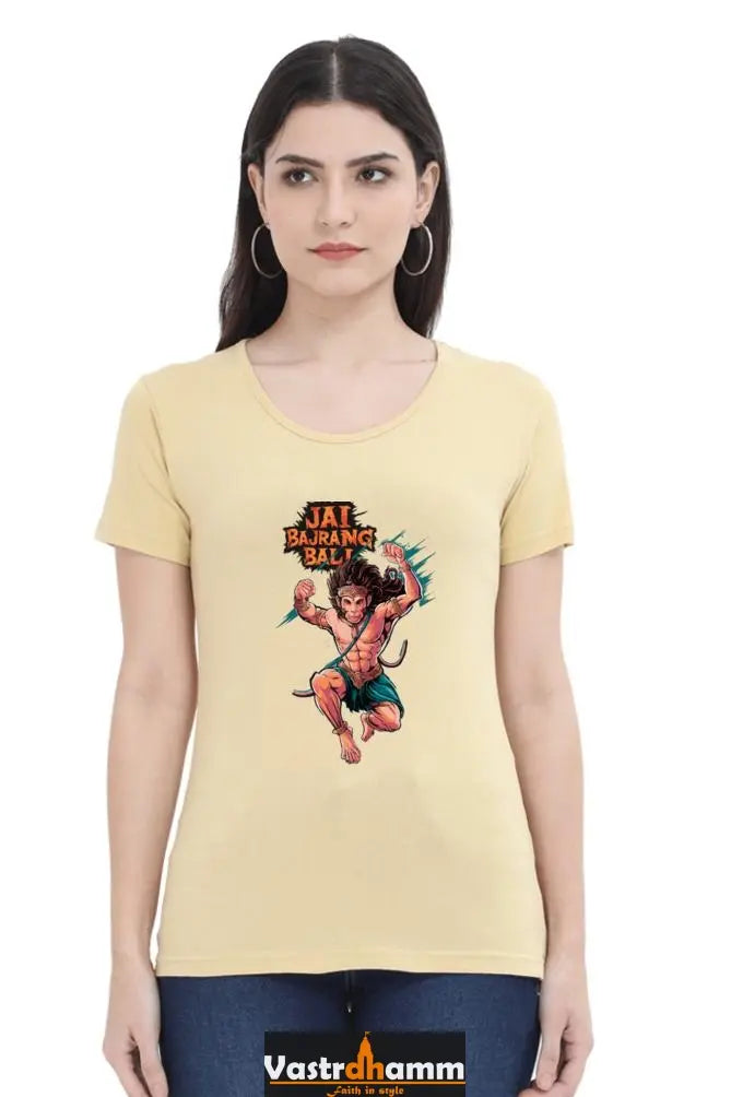 Hanuman Devotional Power Round Neck Half Sleeve Classic T-Shirts for Women Vastrdhamm