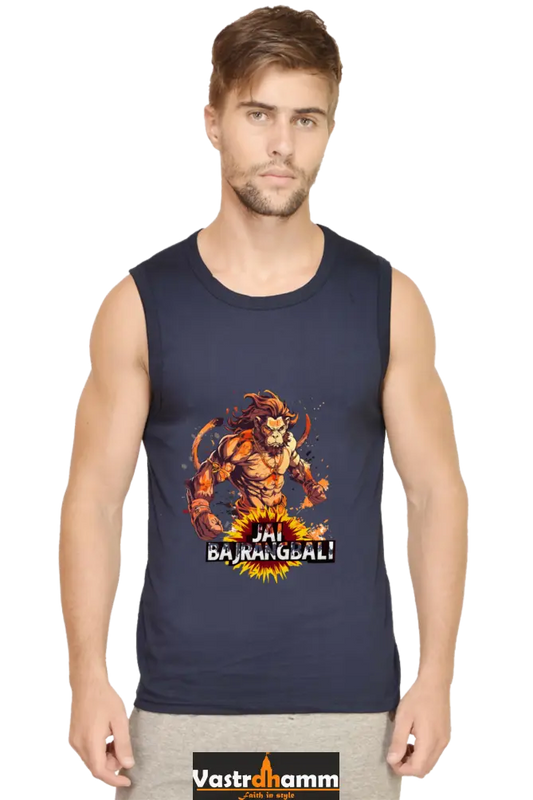 Hanuman Devotional Power Round Neck Sleeveless T-Shirts for Men Vastrdhamm
