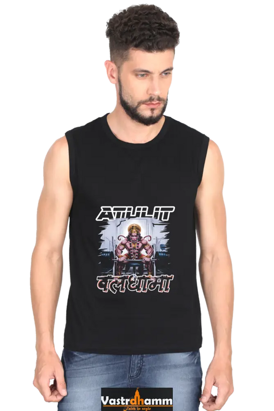 Hanuman Devotional Power Round Neck Sleeveless T-Shirts for Men Vastrdhamm