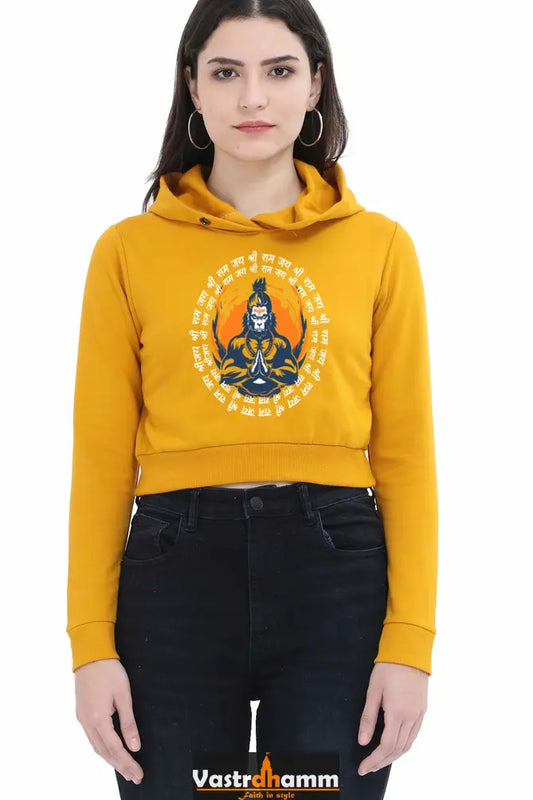 Hanuman Devotional PowerCrop Hoodies for Women Vastrdhamm