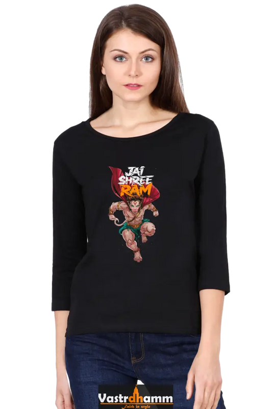 Hanuman Devotional PowerRound Neck Full Sleeve T-Shirts for Women Vastrdhamm
