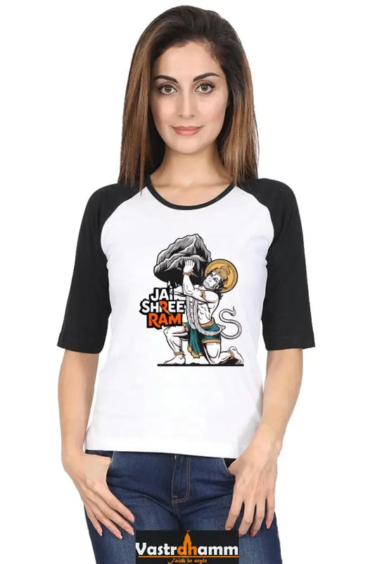 Hanuman Devotional Spirit Raglan Full Sleeve T-Shirts for Women Vastrdhamm