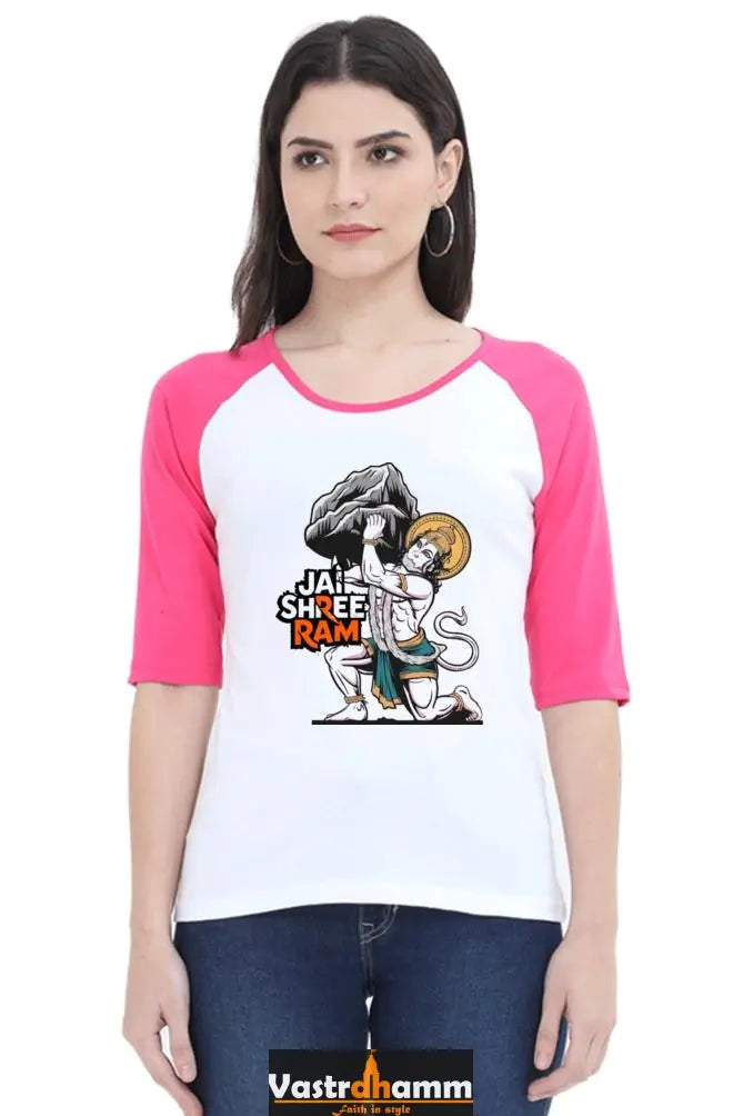 Hanuman Devotional Spirit Raglan Full Sleeve T-Shirts for Women Vastrdhamm