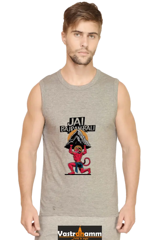 Hanuman Devotional Spirit Round Neck Sleeveless T-Shirts for Men Vastrdhamm