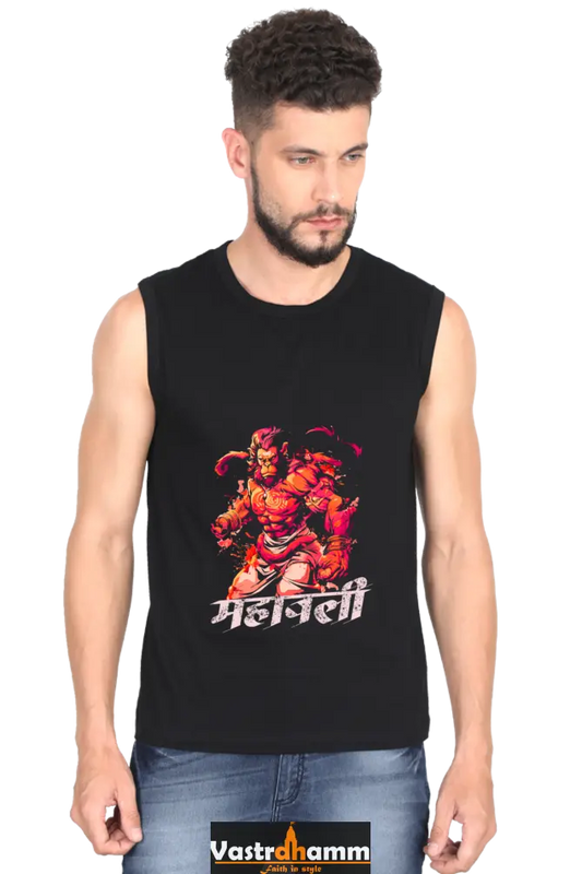 Hanuman Devotional Spirit Round Neck Sleeveless T-Shirts for Men Vastrdhamm