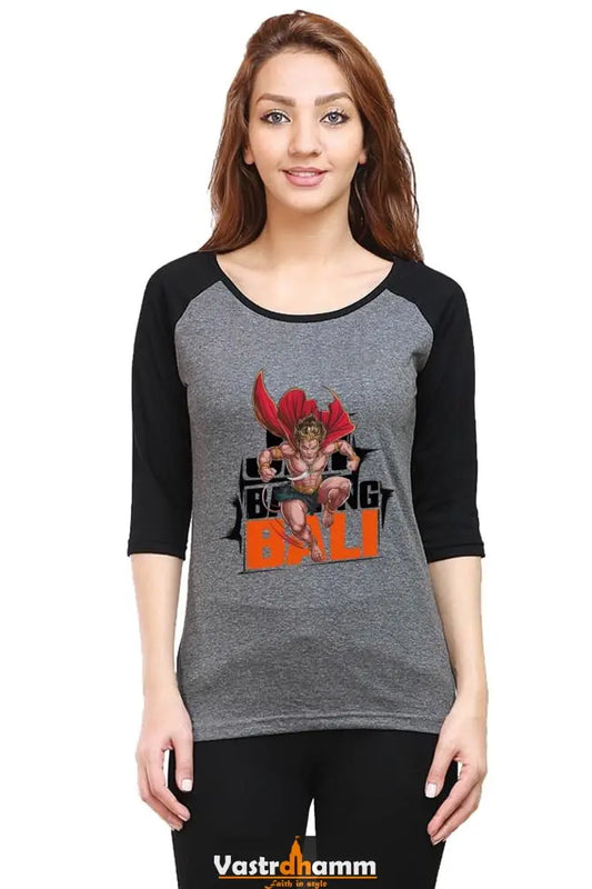 Hanuman Devotional Warrior Raglan Full Sleeve T-Shirts for Women Vastrdhamm