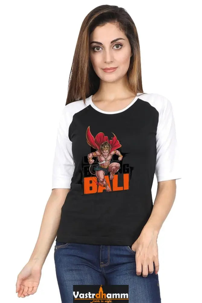 Hanuman Devotional Warrior Raglan Full Sleeve T-Shirts for Women Vastrdhamm