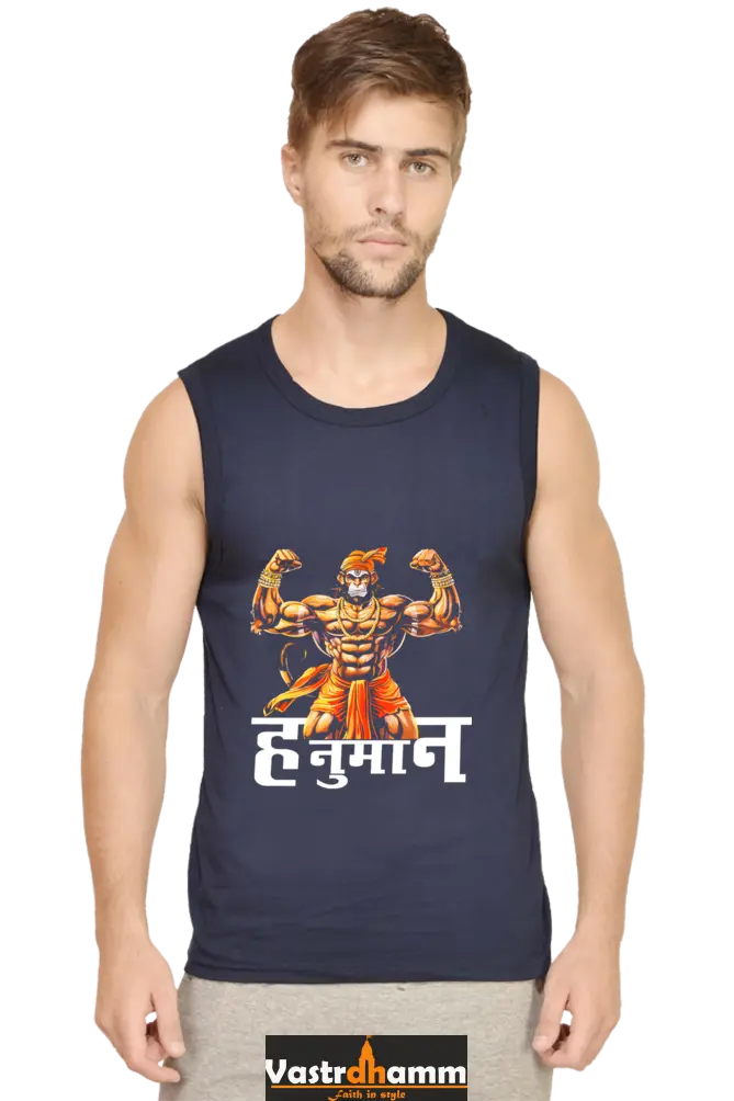 Hanuman Devotional Warrior Round Neck Sleeveless T-Shirts for Men Vastrdhamm