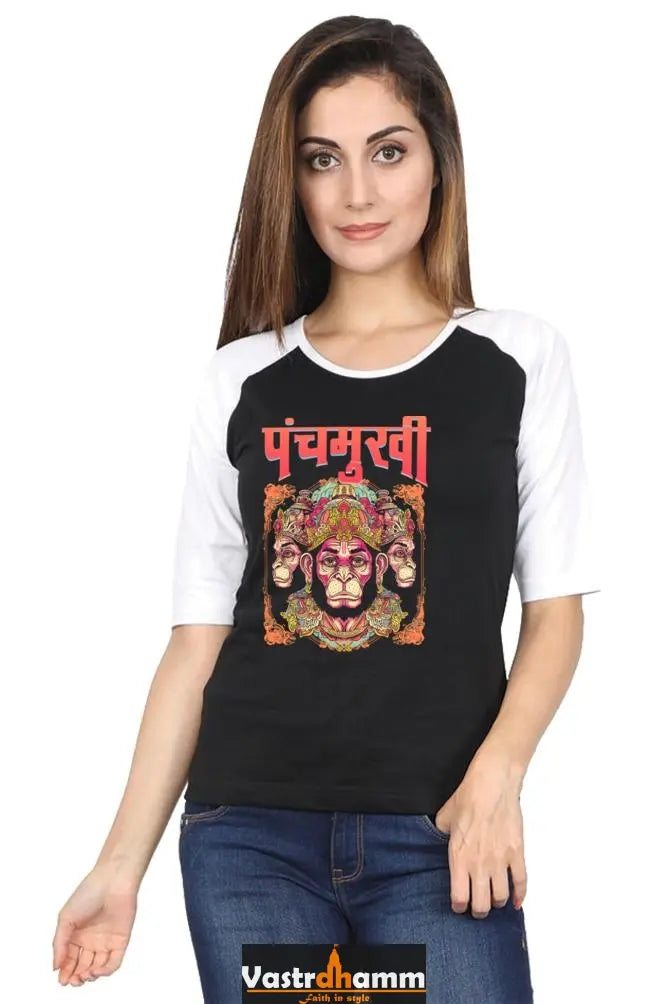 Hanuman Divine Ascendancy Raglan Full Sleeve T-Shirts for Women Vastrdhamm