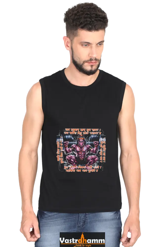 Hanuman Divine Ascendancy Round Neck Sleeveless T-Shirts for Men Vastrdhamm