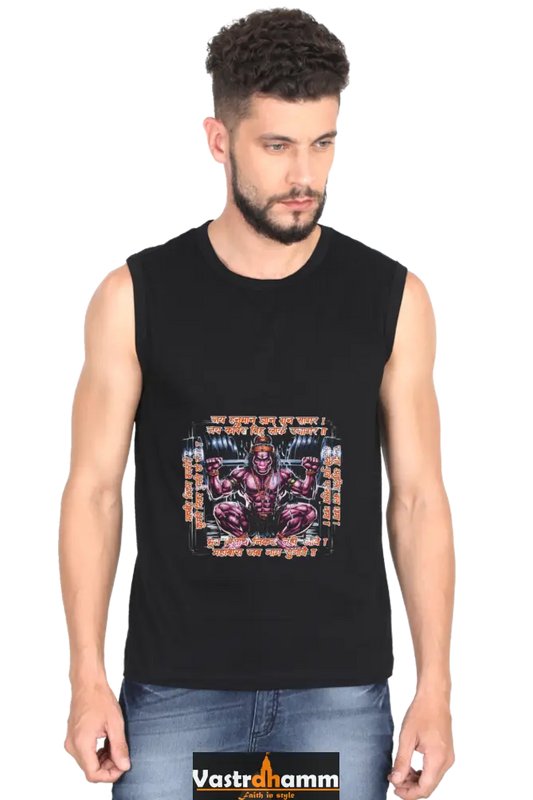 Hanuman Divine Ascendancy Round Neck Sleeveless T-Shirts for Men Vastrdhamm