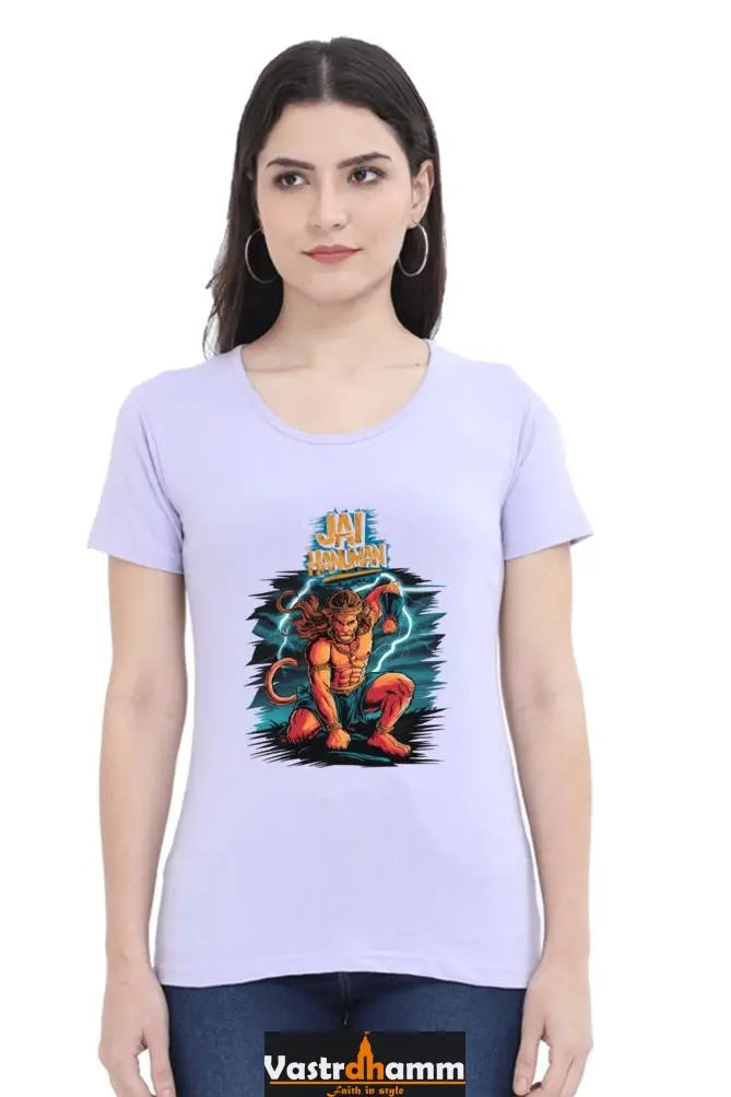 Hanuman Divine Dynamo Round Neck Half Sleeve Classic T-Shirts for Women Vastrdhamm