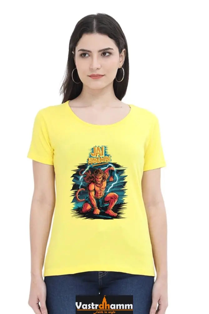 Hanuman Divine Dynamo Round Neck Half Sleeve Classic T-Shirts for Women Vastrdhamm