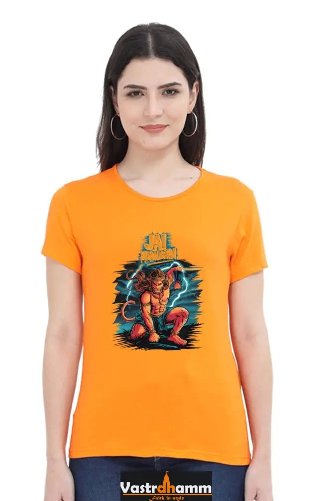 Hanuman Divine Dynamo Round Neck Half Sleeve Classic T-Shirts for Women Vastrdhamm