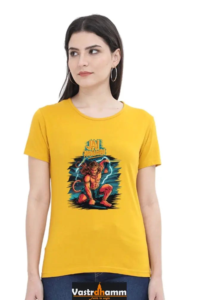 Hanuman Divine Dynamo Round Neck Half Sleeve Classic T-Shirts for Women Vastrdhamm