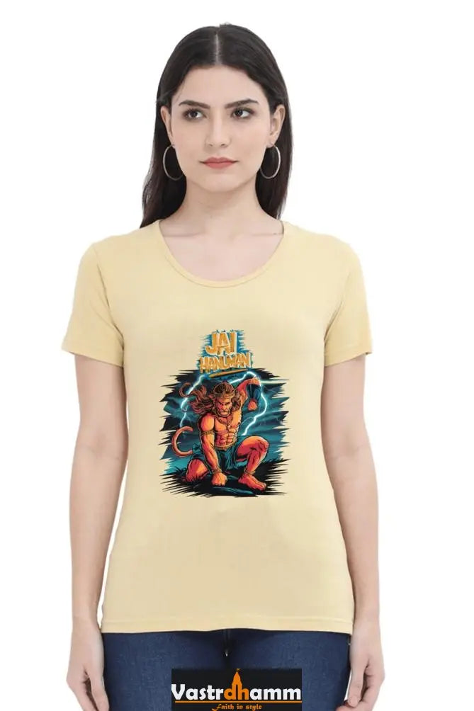 Hanuman Divine Dynamo Round Neck Half Sleeve Classic T-Shirts for Women Vastrdhamm