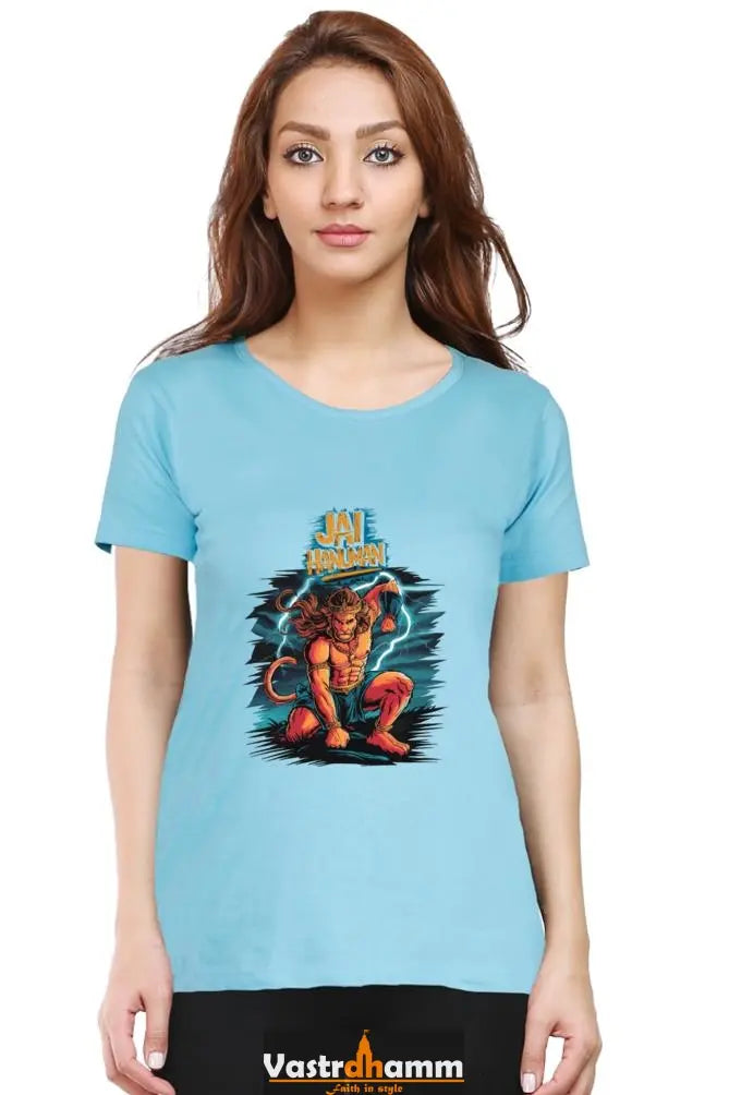 Hanuman Divine Dynamo Round Neck Half Sleeve Classic T-Shirts for Women Vastrdhamm