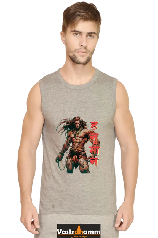 Hanuman Divine Energy Round Neck Sleeveless T-Shirts for Men Vastrdhamm