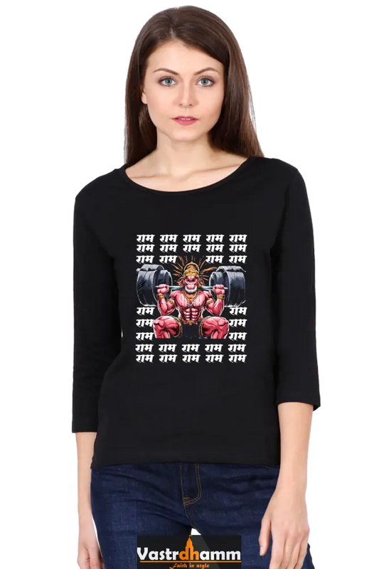 Hanuman Divine EnergyRound Neck Full Sleeve T-Shirts for Women Vastrdhamm