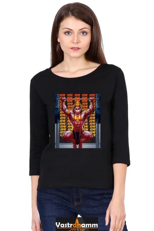 Hanuman Divine EnergyRound Neck Full Sleeve T-Shirts for Women Vastrdhamm