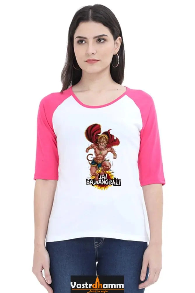 Hanuman Divine Faith Raglan Full Sleeve T-Shirts for Women Vastrdhamm