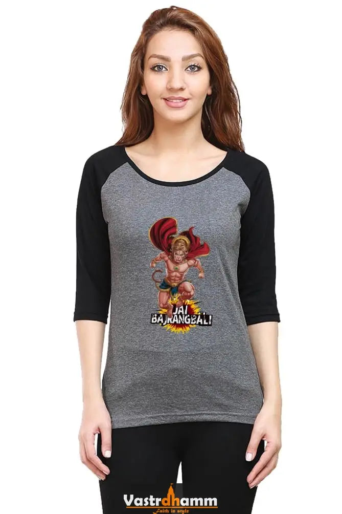 Hanuman Divine Faith Raglan Full Sleeve T-Shirts for Women Vastrdhamm