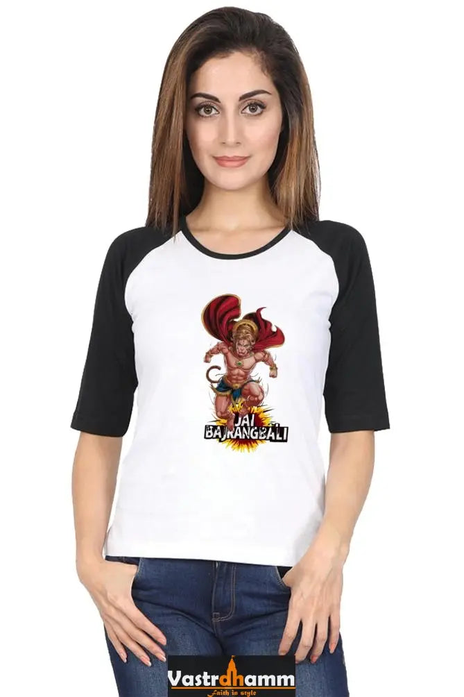 Hanuman Divine Faith Raglan Full Sleeve T-Shirts for Women Vastrdhamm