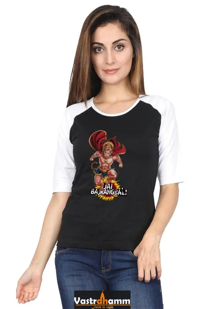 Hanuman Divine Faith Raglan Full Sleeve T-Shirts for Women Vastrdhamm